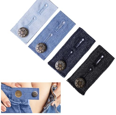 Ruayia 4 Stück Jeans Taille Erweiterung Knopf, 35x80mm Hosenbunderweiterung Taillenverlängerungen, Hosen Knopf Verlängerung, Einstellbar Knopfverlängerung Bund-Expanders für Jeans, Hosen