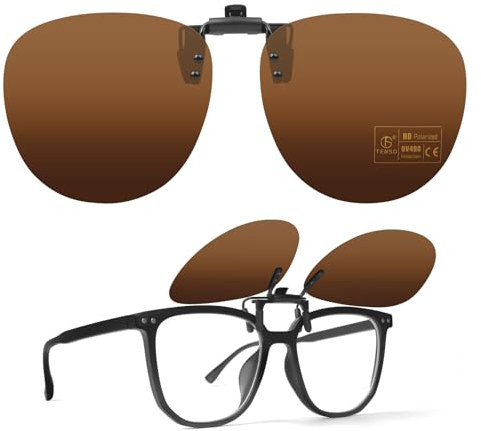 TEMSO Occhiali da sole con clip per uomo e donna, occhiali da sole classici polarizzati a clip per guida, visione chiara, antiriflesso, Marrone Cat.3, XL 60*53MM