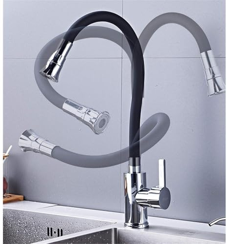 Adjustable 360° Swivel Black Kitchen Faucet High Pressure Sink Mixer with 2 Spray Modes & Pull Down Spout Easy Installation for Modern Kitchens