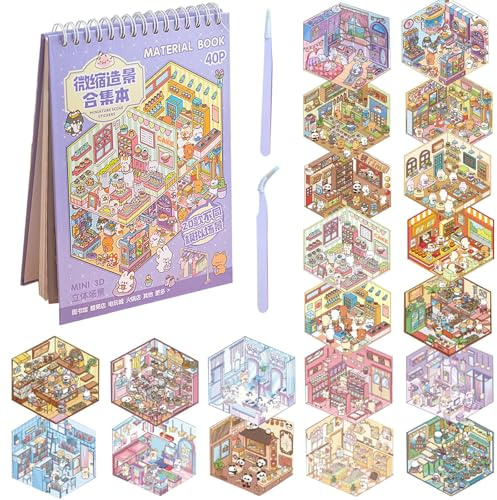 HTTDSLF 3D House Stickers, Hausaufkleber Aufkleberszenen, Miniatur Haus Sticker 3D Sticker Scene, Haus Aufkleber Machen Sie Ihren Eigenen, Relief Stress