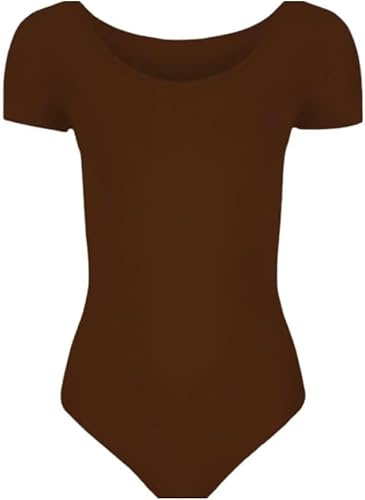 ANZEE® Girls Short Sleeve Ballet Leotard Soft Stretch Dance Bodysuit for Ballet Class, Gymnastics & Stage Performance (Brown, 7-8)