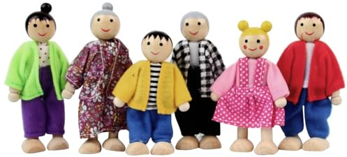 Syglawnd Muñecas de Madera, Personas de casa de muñecas 6 Figuras Familiares Figuras de casa de de Madera disfrazar familias Felices con Lindas Expresiones para niño y niña, muñeca para Uso Diario