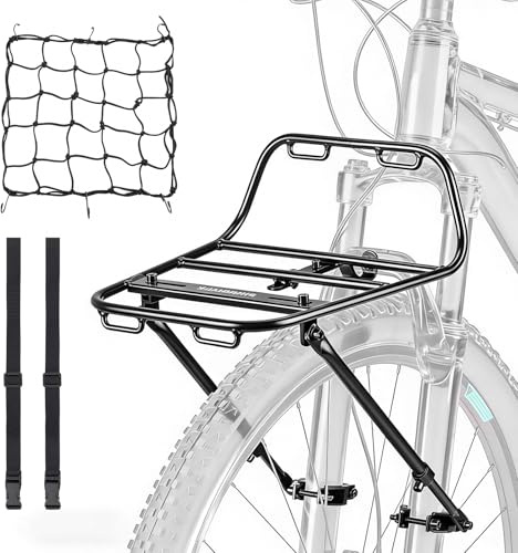 WJMY Fahrrad Gepäckträger Frontträger Einstellbar Gepäckträger Mountainbike fur 22-29 Zoll Aluminiumlegierung 10KG Kapazität 2 Installationsmethoden für MTB Rennrad Mit Netz und Seil