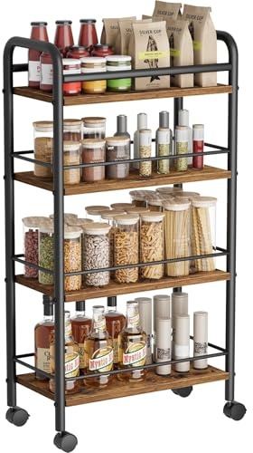 Asgolion 4-Tier Trolley, Space-Saving Kitchen storage trolley with Wheels