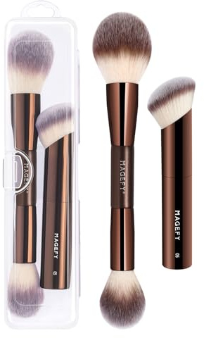 Makeup-Pinsel Set, 2 Professionelles Doppelseitiger Foundation Pinsel & Gesichtspinsel mit Aluminiumgriff Transparente Aufbewahrungsbox, Reise Make-up Pinsel, Geschenk Set für Frauen (Kaffeebraun 01)
