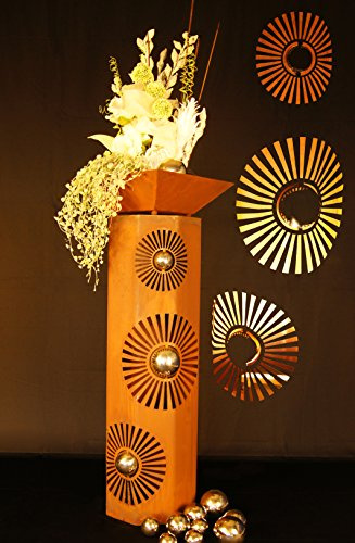 JH-Metalldesign 8-Eck Säule Fächer + Schale Classic Edelrost Rost Metall Gartendeko Garten Stele
