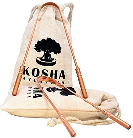 Kosha Ayurveda Gratte langue en cuivre avec manche flexible et prise confortable pour la mauvaise haleine (naturellement antimicrobien et prévient les maladies bucco-dentaires) Naturellement