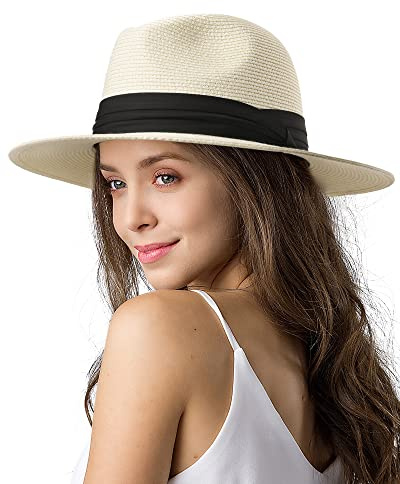 FURTALK Womens Mens Wide Brim Straw Panama Hat Fedora Summer Beach Sun Hats UPF Straw Hat for Women