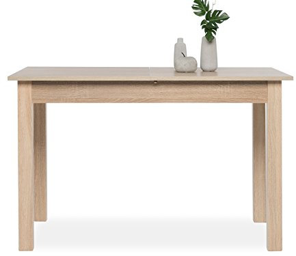 möbelando Esszimmertisch 4-Fuß mit Auszugfunktion in Sonoma-Eiche, Stoß und kratfest, Platz für bis zu 6 Personen - 120 (160) x 76,5 x 70 cm (B/H/T) Auszugtisch, Holztisch, Esstisch, Küchentisch