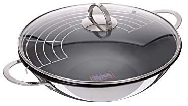 GRÄWE Wok-Set 32 cm mit Beschichtung, mit Glasdeckel und Ablagegitter