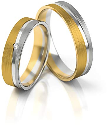JC Gold Trauringe - Gelbgold Weißgold Eheringe Bicolor inklusive Stein und Gravur im Paarpreis PL300