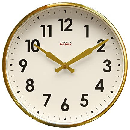 Cloudnola Factory Goldene Metall Bahnhofsuhr mit Zahlen - Designer Wanduhr Gold, 30 cm Durchmesser - Moderne Wanduhr ohne Ticken, Batteriebetrieben