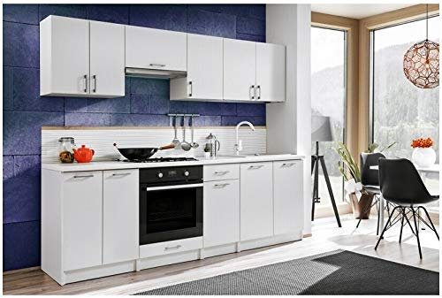 NAKA Küche Schränke Küchenzeilen EKO 240 cm Weiss Hochglanz