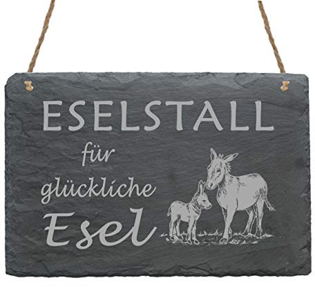 Wetterfestes Schild Eselstall für glückliche Esel - aus Schiefer - 22x16