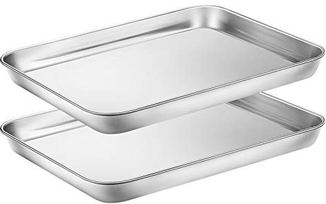 Wildone Baking Sheet Set of 2, Edelstahl Ofenblech Kuchenblech, Größe 25.4 x 20.3 x 2.5 CM, Ungiftig ＆Gesund, Leicht zu Reinigen＆Spülmaschinenfest