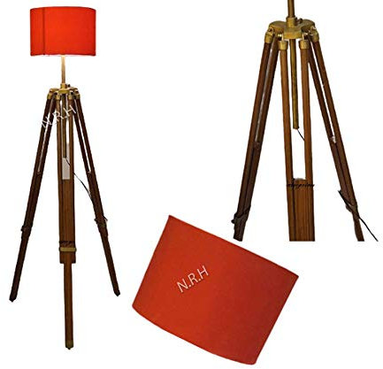 Lampadaire vintage design nautique avec trépied en bois