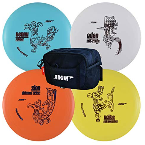 X-Com Disc Golf Beginner Starter Set with 4 Discs and Easy to Carry Bag