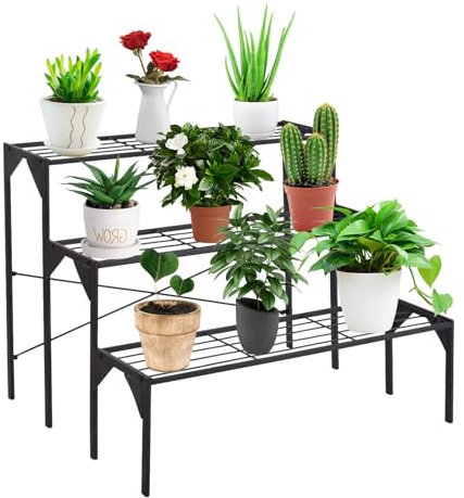 RELAX4LIFE Scaffale Porta Piante in Ferro Battuto, Scaffale a Scala per Fiori con Struttura Stabile, Scala Portavasi Decorativa a Più Livelli per Balcone (Modello 7)