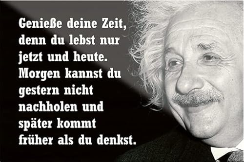 schilderkreis24 – Lustiger Albert Einstein Spruch Zitat “Genieße Deine Zeit jetzt und Heute“ Leben Glück Magnet Deko Kühlschrankmagnet Küche Geschenkidee Geburtstag Weihnachten 9x6 cm