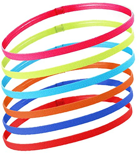 Luvadeyo Sport Stirnband Dünn, 6 STK Antirutsch Elastische Stirnbänder, Silikon Sport Haarband Dünn, Elastische rutschfeste Stirnbänder für Damen, Frauen, Herren, Mädchen, Kinder, 6 Farben