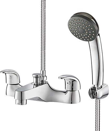 Bathroom Taps with Shower Attachment, BATHWEST Bath Taps with Shower, Brass Chrome Modern Dual Lever Bathroom Sink Taps with Shower 062B