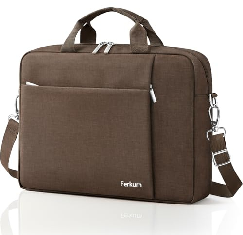 Ferkurn Laptop Bag Case for Women Men Computer Bag Compatible with HP Envy Pavilion Omen/LG Gram/MSI/Dell Inspiron XPS/Lenovo/Acer, Shoulder Strap Carrying Messenger Briefcase, Brown, 15.6 16 Inch