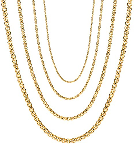 OSTAN Herren Damen Edelstahl Briolette Kette, Venetian Link Kette Link Collier Halskette Breite 2/3 / 4/5 MM Länge 45-80 cm (Breite: 3 mm, 50)