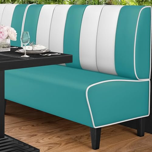 GGMMÖBEL American 1 | Dinerbank | B:H 160 x 103 cm | Gestreift | Türkis | Leder | American Diner Möbel, American Dinerbank