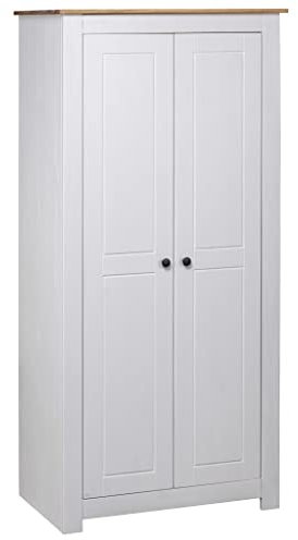 Makastle Bauernschrank Kleiderschrank Wohnzimmerschrank Dielenschrank Landhausschrank Garderobenschrank mit 2 Fächern und 1 Hängestange, 80x50x171,5 cm Weiß