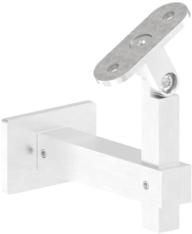 FeNau Soporte para pasamanos con articulación, cuadrado con placa de conexión de pasamanos recta, distancia a la pared 92 mm, material: V2A (1.4301) para interior y exterior, por ejemplo, balcón,