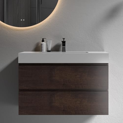 BLUHOUZZ Alice 36 Inch Bathroom Vanity with Sink with Overflow, Large Storage Wall Mounted Floating Bathroom Vanity for Modern Bathroom, One-Piece Sink Basin Minimalist Bathroom Sink Cabinet