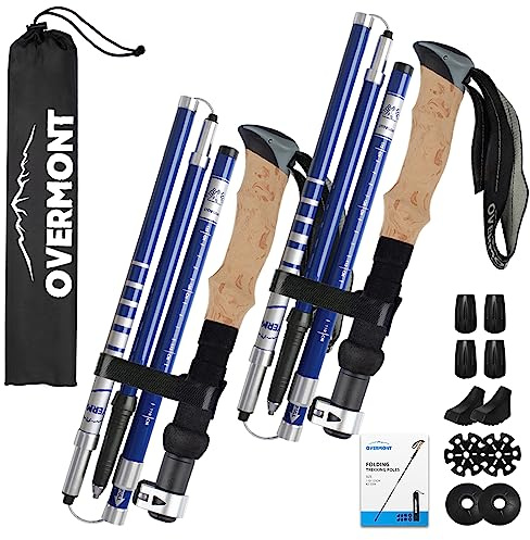 Overmont Carbon Fiber Trekking Poles - Lightweight Folding Hiking Poles Shock Absorbent Walking Sticks Set of 2 All Terrain Accessories and Carry Bag