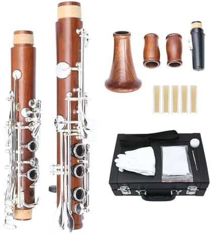 WUQIMUSC Rosewood Clarinet B Flat for Advanced Players, Professional Bb Clarinet with 17 Nickel-Plated Keys, Hard Woodwind Instrument with Case for Orchestra Band & Practice