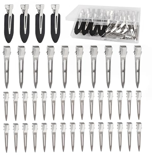 Dgeclr Hair Clips for Women Styling, 44Pcs Metal Duck Billed Pin Curl Clips, Hair Pins, Salon, Makeup, Hair Dyeing, Silver & Black