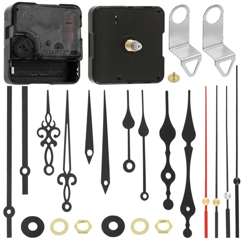 Swpeet Kit di 25 meccanismi silenziosi per orologio al quarzo da 16 mm, 11 parti di riparazione e 14 lancette di ricambio, fai da te per la riparazione di orologi da parete