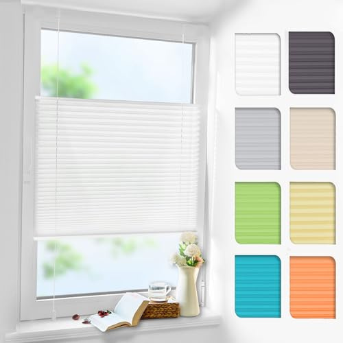 Plissee ohne Bohren Weiß 80x110cm Plissee Klemmfix Version Plisseerollo Sichtschutz und Sonnenschutz Blickdicht Easyfix lichtdurchlässig Rollo für Fenster & Tür