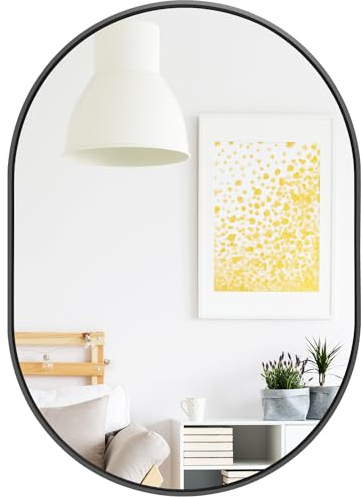 Hibtn Oval Mirror 50 x 70cm, Wall Mounted Mirrors Horizontal or Vertical Hanging Wall for Makeup Bathroom, Bedroom, Living Room, Black