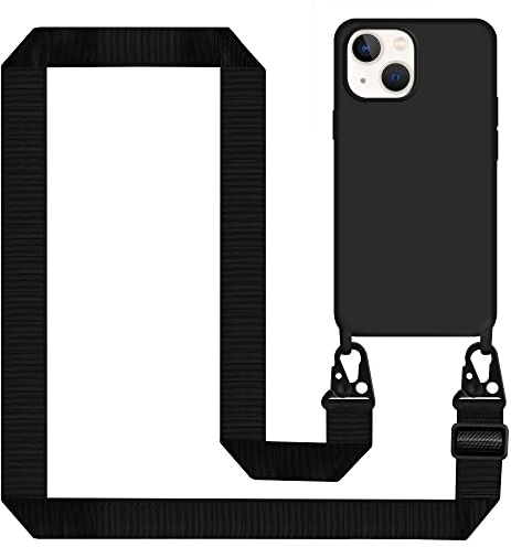 Tawarror Handyband für iPhone 15 Hülle mit Band, Handyhülle für iPhone 15 Case Silikon mit Kette Stoßfest Schutzhülle mit Weichem Mikrofaser-Innenfutter, Kordel zum Umhängen, Schwarz