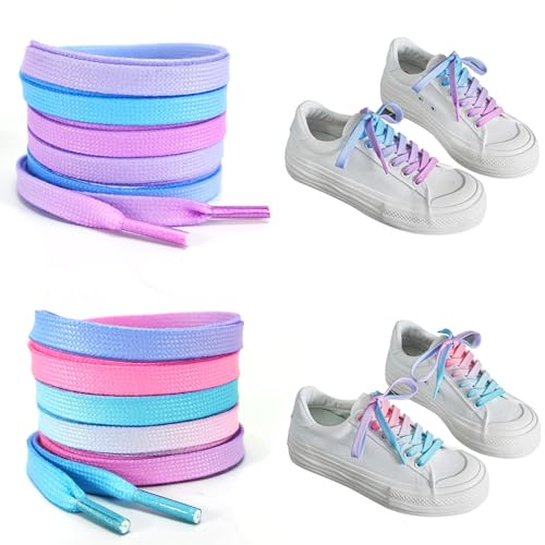 EQLEF Lacci arcobaleno, 2 paia Bambini Gradiente Colorato lacci bambini stringhe scarpe colorate Ragazze Rosa lacci scarpe colorati 120 cm per 5-6 fori Scarpe Sportive Casual Scarpe di Tela Scarpe