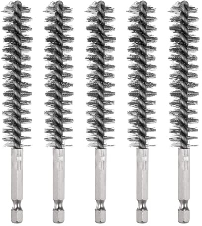 sourcing map 5Pcs Bore Brush Stainless Steel 15mm Dia Cleaning Twisted Wire Brush Tube Pipe Cleaner with Handle 1/4 Inch Hex Shank for Tubes, Ports, Bearings