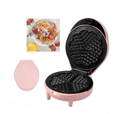 Waffle Maker 7“ Non-Stick Waffler Iron Stuffler Stuffed Wafflera 700W Adjustable Browning Control, Electric Baker Makes Thick, Fluffy Waffles, Kitchen Essential for Breakfast, Pink
