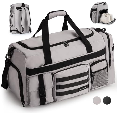 Sporttasche Reisetasche für Damen und Herren Trainingstasche mit Rucksack-Funktion Gym Bag Duffel Bag mit Schuhfach und Nassfach Weekender Tasche für Fitness, Schwimmen, Reisen (53L, Grau)-B