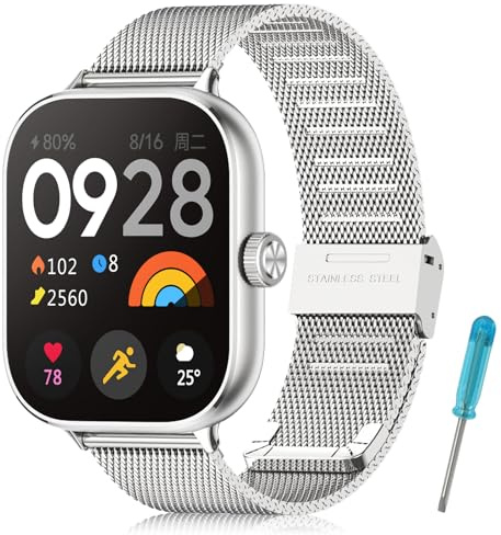 BDIG Cinturino Metallo Compatibile con Xiaomi Redmi Watch 6/5/4 e Mi Band 10 Pro /9 Pro - Acciaio Inossidabile Argento