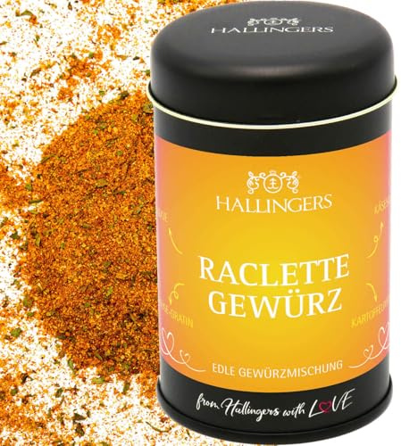 Hallingers Genuss Manufaktur Gewürzmischung Geschenk - Koch-Gewürze in edler Geschenk-Dose Raclette-Gewürz für Spätzle, Fondue & Kartoffelwedges, Geschenkidee für Frauen Männer