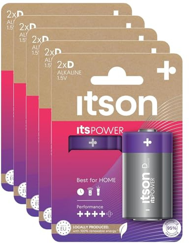 ITSON Lot de 5 x 2 Piles Alcalines LR20/D 1,5V ItsPOWER