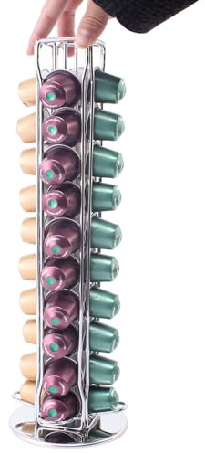 SEVENLINE Coffee Pod Holder Stand Compatible With Nespresso Original Pods Carousel Storage Rack Capsules Organizer For 40 Capsules (Silvery)