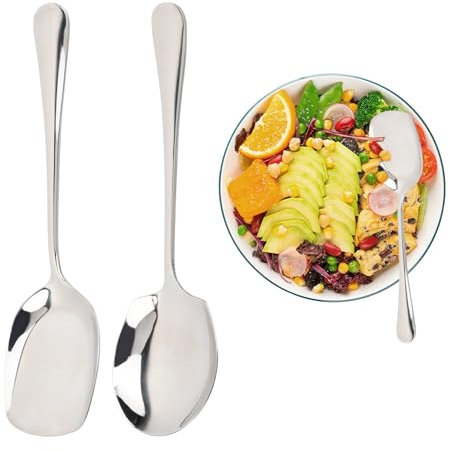 Anseom 2 Stück Großer Servierlöffel Aus Edelstahl Großer Löffel mit Langem Griff Koch-Servier Löffel für Küche Buffetrestaurants Hotels Picknicks (Silber)