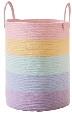 JLBopqaz Wäschekorb, Baumwollseil, gewebter Wäschekorb, großer Wäschekorb, Faltbarer Wäschekorb für Schlafzimmer, Wäschekorb (Regenbogen, 40 x 45 cm)