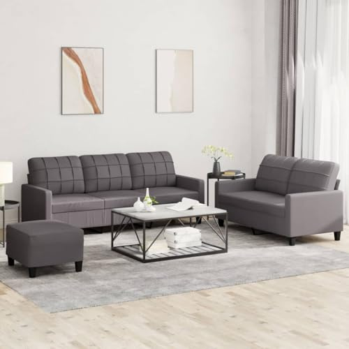 Willood 2 Sitzer + 3 Sitzer + Fußhocker Sofa Couch Loungesofa Sofagarnitur Kunstleder Grau