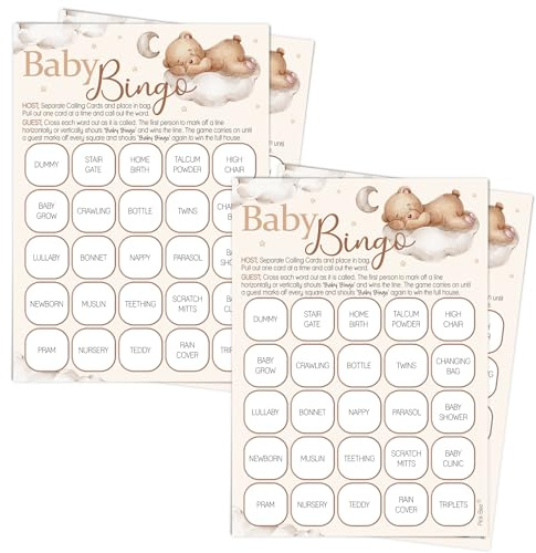 Pink Bee Parties (2 packs of) Bingo Baby Shower Game in Teddy Bear Theme - 40 Players